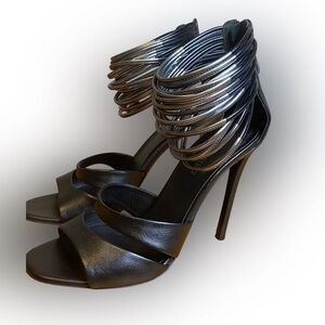 Grey Mer Italian Leather Cuff Ankle Sandal Stiletto Heels Women’s SZ EU36 US6